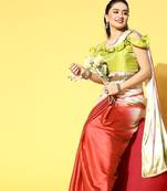 red tie and dye satin saree with embellished border