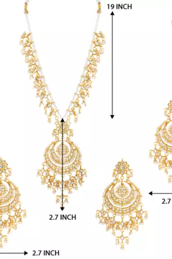 white gold-plated kundan & pearl jewellery set