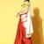 red tie and dye satin saree with embellished border