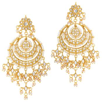 white gold-plated kundan & pearl jewellery set 4
