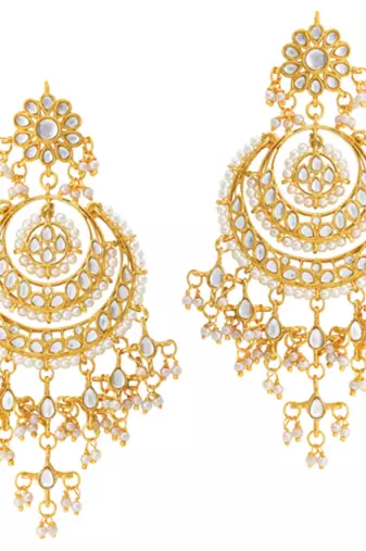 white gold-plated kundan & pearl jewellery set