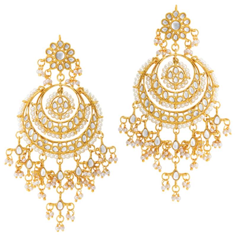 white gold-plated kundan & pearl jewellery set