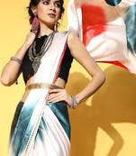 white tie and dye satin saree with embellished border