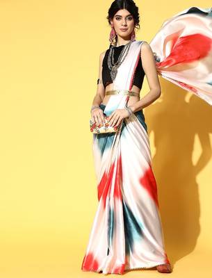 white tie and dye satin saree with embellished border 2