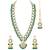 green kundan studded long necklace earrings and maangtikka set ethnic jewellery for women