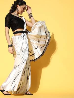 white tie and dye satin saree 3