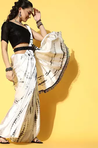 white tie and dye satin saree