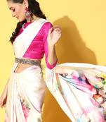 cream tie and dye satin saree