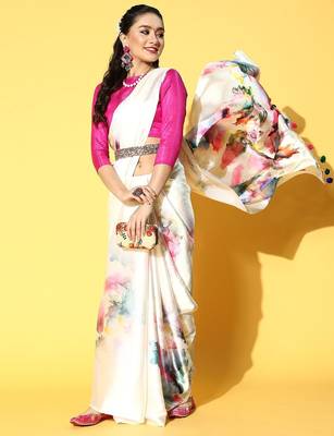 cream tie and dye satin saree 2