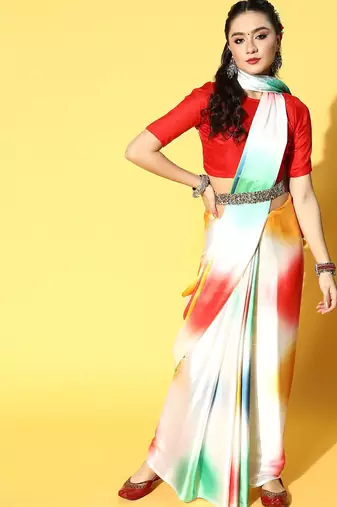 multicolor tie and dye satin saree