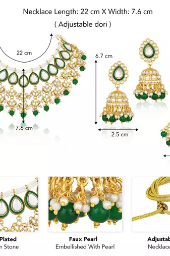 gold-plated kundan studded choker jewellery set with maang tikka