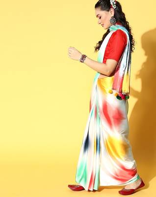 multicolor tie and dye satin saree 4