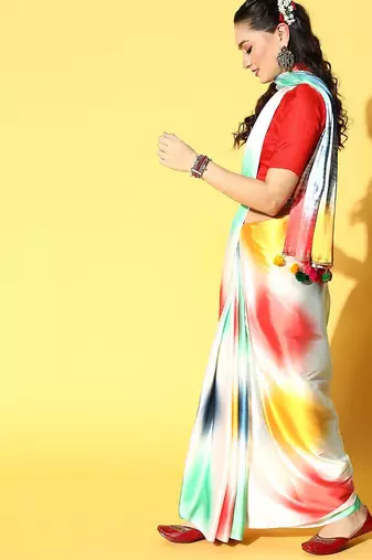 multicolor tie and dye satin saree