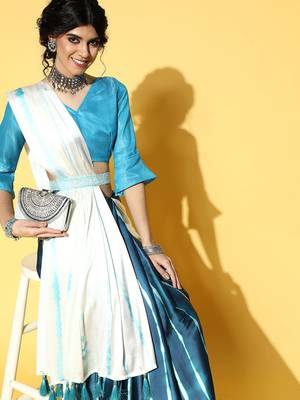 cream tie and dye satin saree 1
