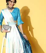 cream tie and dye satin saree