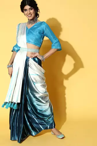 cream tie and dye satin saree