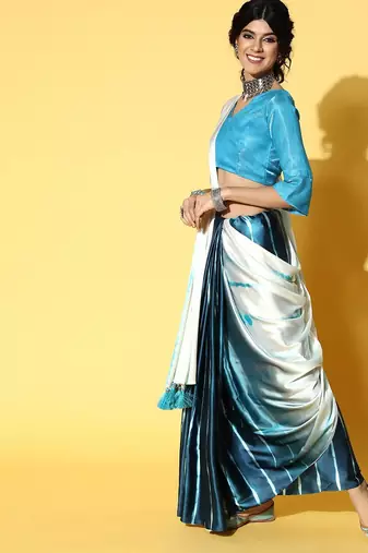 cream tie and dye satin saree