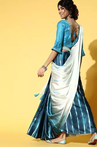 cream tie and dye satin saree