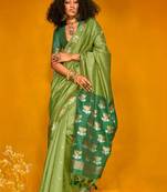 green woven design zari silk blend jamdani saree