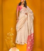cream woven design zari silk blend jamdani saree