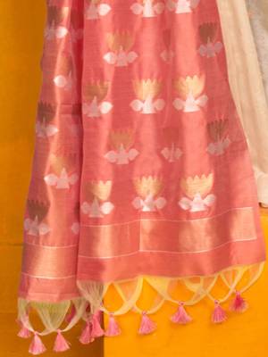 cream woven design zari silk blend jamdani saree 5