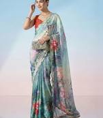 multicolor floral sequinned satin saree