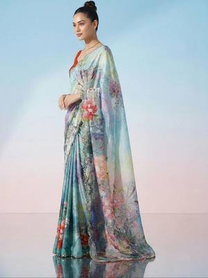 multicolor floral sequinned satin saree 3
