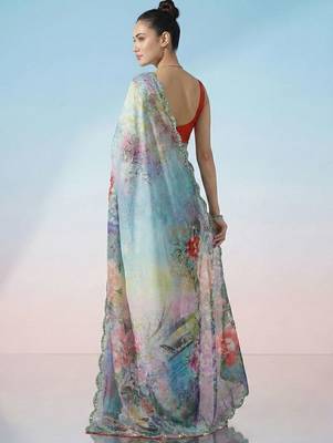 multicolor floral sequinned satin saree 4