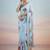 blue floral sequinned satin saree