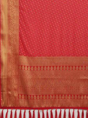 red ethnic motif zari woven kanjeevaram saree 5