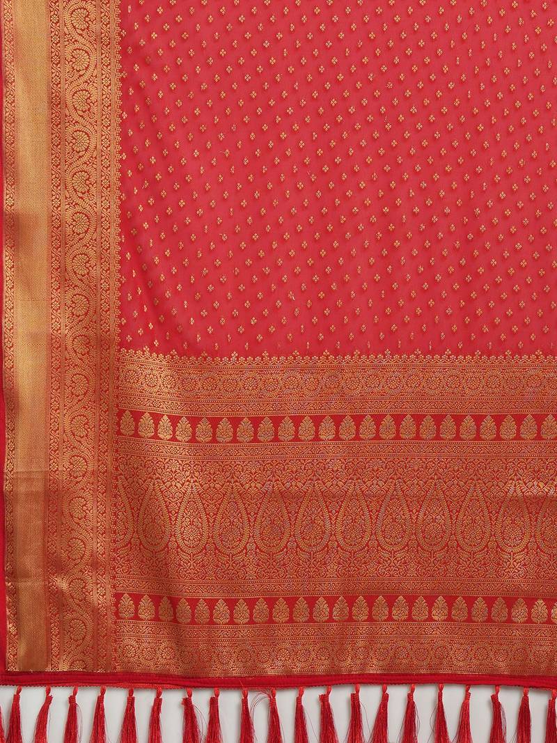red ethnic motif zari woven kanjeevaram saree