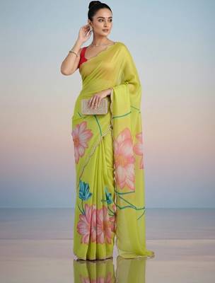 light_lime floral mirror work satin designer saree 1