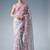 white floral mirror work satin designer saree