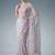 white floral mirror work satin designer saree