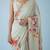 off_white floral mirror work satin designer saree