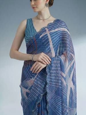 blue beads and stones satin designer saree 2