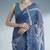 blue beads and stones satin designer saree