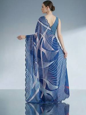 blue beads and stones satin designer saree 4