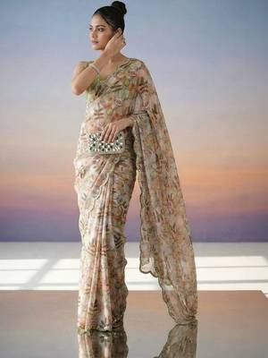 multicolor woven design sequinned satin designer saree 1