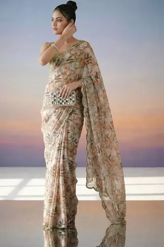 multicolor woven design sequinned satin designer saree