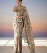 multicolor woven design sequinned satin designer saree