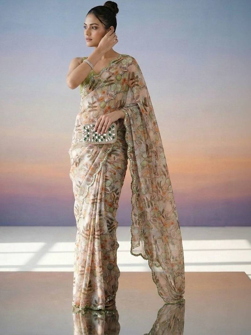 multicolor woven design sequinned satin designer saree