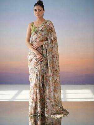 multicolor woven design sequinned satin designer saree 2