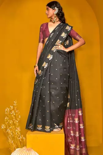 black woven design zari silk blend jamdani saree
