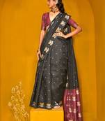 black woven design zari silk blend jamdani saree