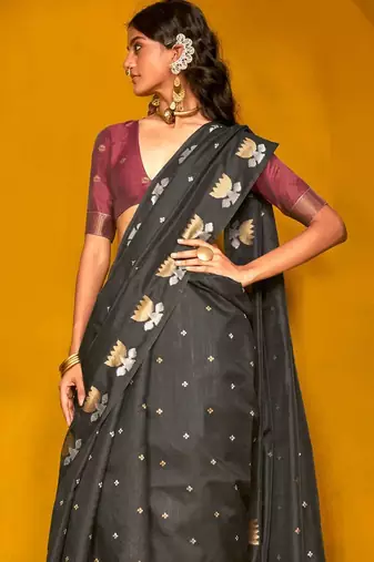 black woven design zari silk blend jamdani saree
