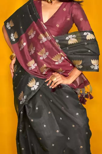 black woven design zari silk blend jamdani saree