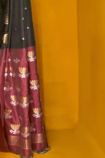 black woven design zari silk blend jamdani saree
