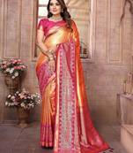 orange woven design zari silk blend designer banarasi saree