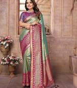 blue woven design zari silk blend designer banarasi saree